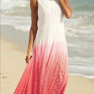 GUNIT FASHIONS lace dress in ivory and coral